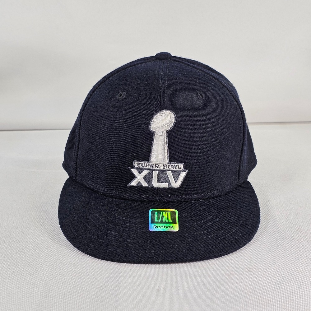 Reebok Super Bowl XLV Hat North Texas 2011 NFL Flat Brim Flex Fit Navy Blue L/XL